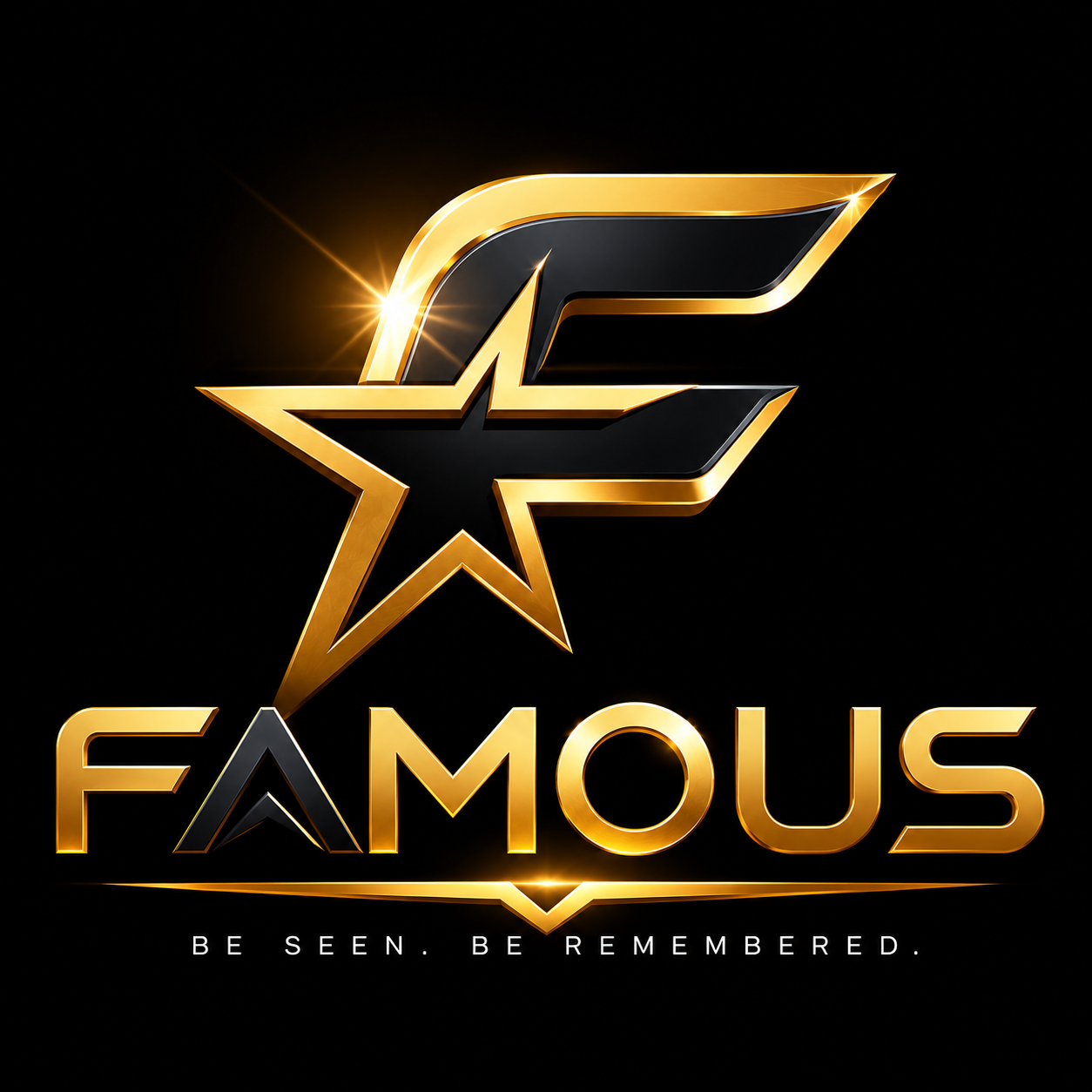 FAMOUS logo — a golden star and F emblem with the tagline Be Seen, Be Remembered